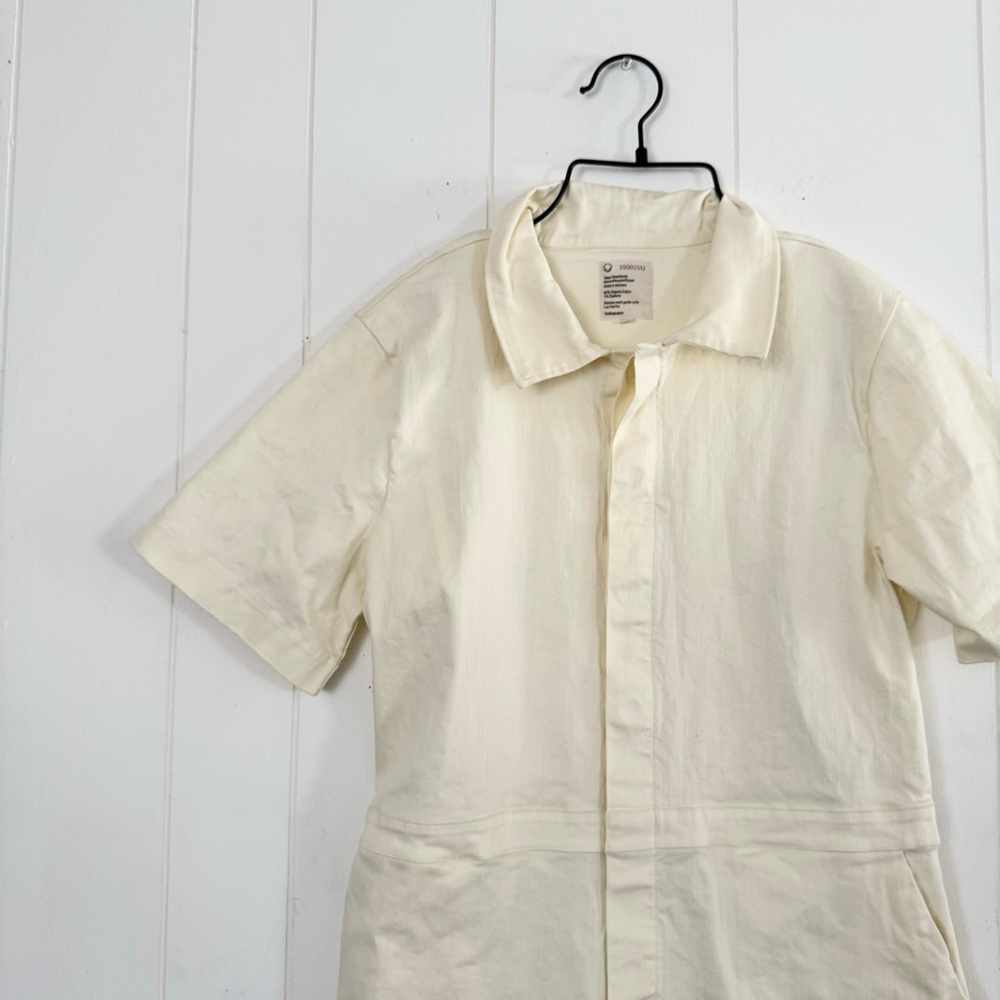 For Days Twill SS Romper Workwear Inspired Utility Large in Linen Cream White